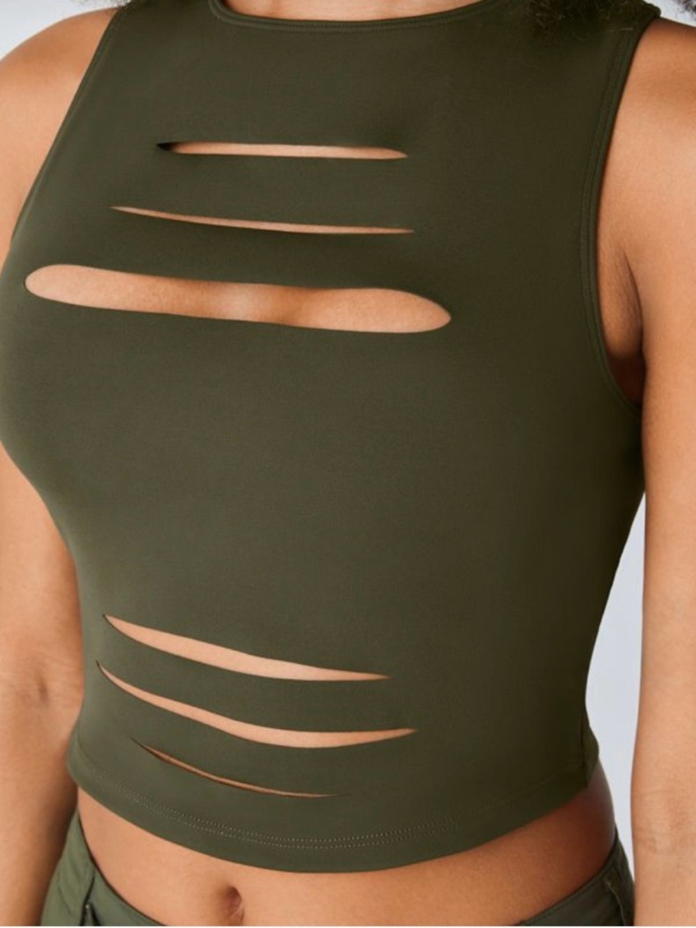 Halara DayStretch Racerback Cut Out Ripped Cropped Tank Top Green Small NEW - Picture 4 of 10